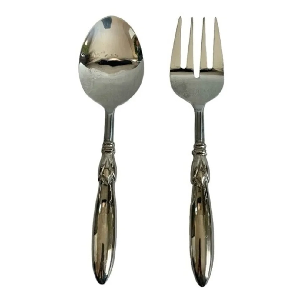 Stainless Steel Serving Spoon Fork Set 2 Piece Silver Utensils India Made